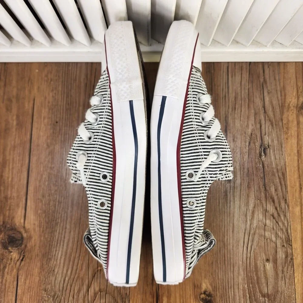 Converse Shoreline Womens Sz 6 White Black Striped Slip On Sneaker Shoes 562034F